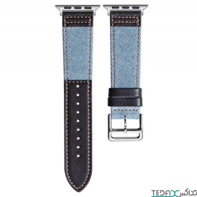 بند اپل واچ طرح جین آبی تیره و مشکی مناسب برای سایز 44/42